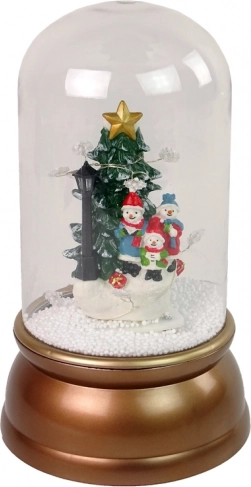 Skleněná vánoční dekorace se sněhem a bałwánky, zlatá