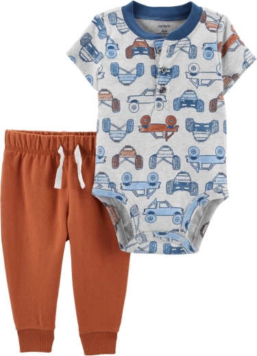 Carter's 2dílný set pro kluky – body s krátkým rukávem a tepláky brown cars henley