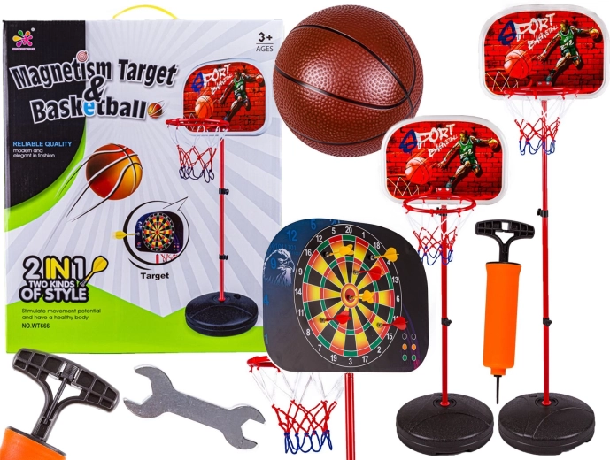 Dětský herní set 2 v 1 basketbal a magnetické šipky (dart) 166 cm