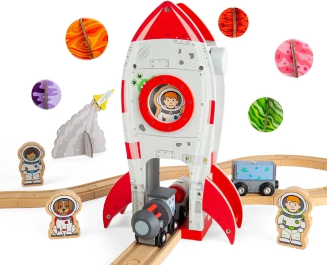 Bigjigs Rail vesmírná raketa – dřevěný tunel k vláčkodráze