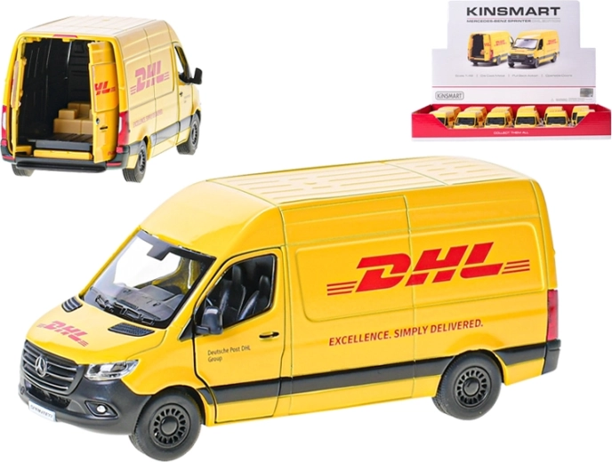 Kovový model dodávky Mercedes‑Benz Sprinter DHL 1:48 Kinsmart