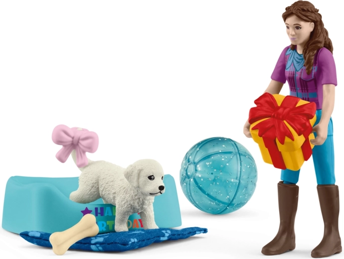 Schleich Pocket Set: narozeninová oslava s Lisou a štěňátkem