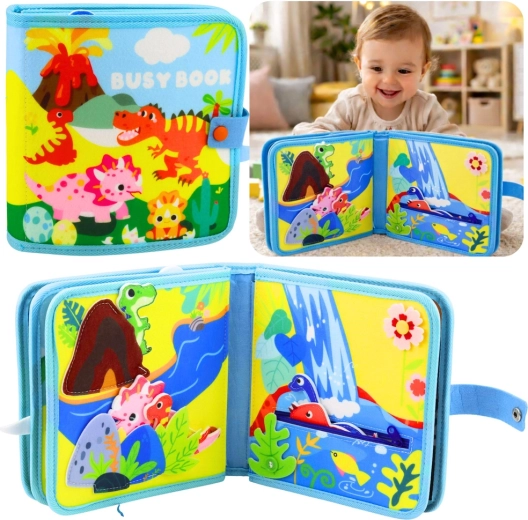 Senzorická filcová knížka dinosauři – vzdělávací quiet book pro děti