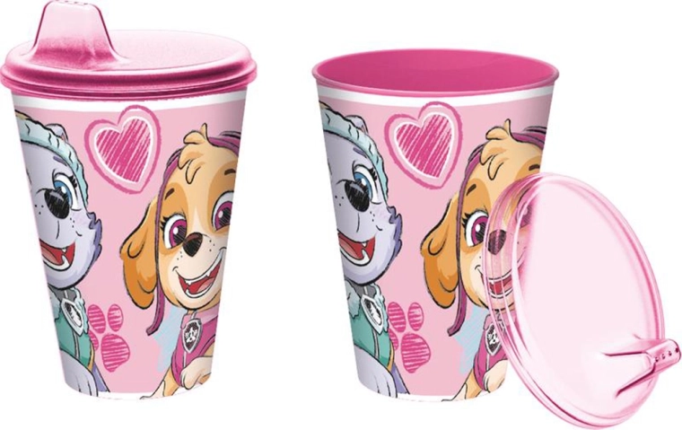Plastový kelímek s pítkem PAW PATROL 430 ml růžový