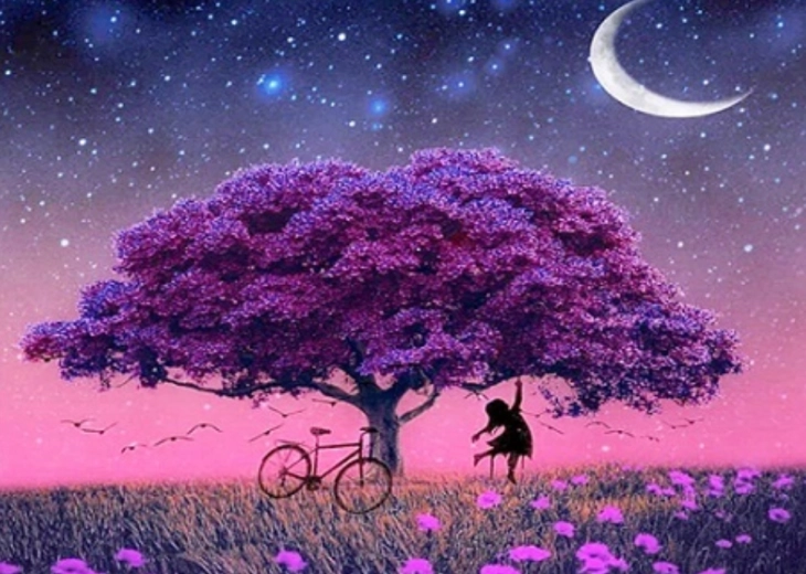 Diamantové malování fialový strom 30 × 40 cm