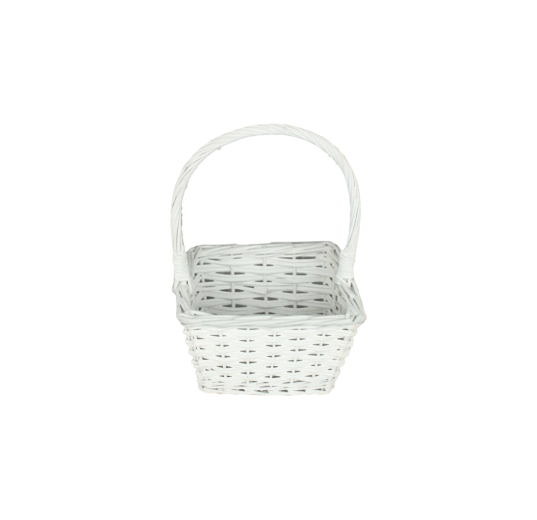 Bílý proutěný košík s rukojetí 20 × 20 × 12/30 cm