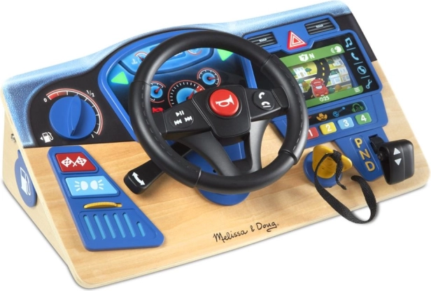 Dřevěná interaktivní palubní deska s volantem MELISSA & DOUG VROOM AND ZOOM