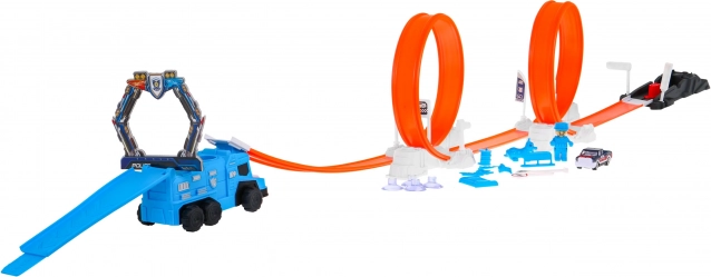 Policejní závodní dráha se dvěma smyčkami a vystřelovačem, auto měnící barvu (62 dílů)