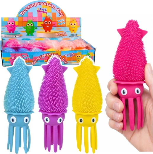 Svítící senzorický mačkací kalmar s LED, mix barev