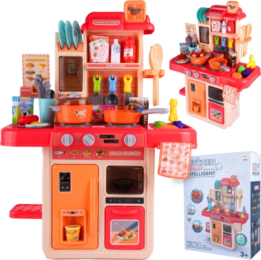 Růžová dětská kuchyňka 63 cm s 42 doplňky