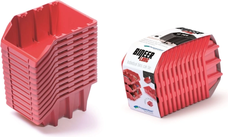 Sada úložných boxů 12 ks Bineer Long 190×77×120 mm – červená