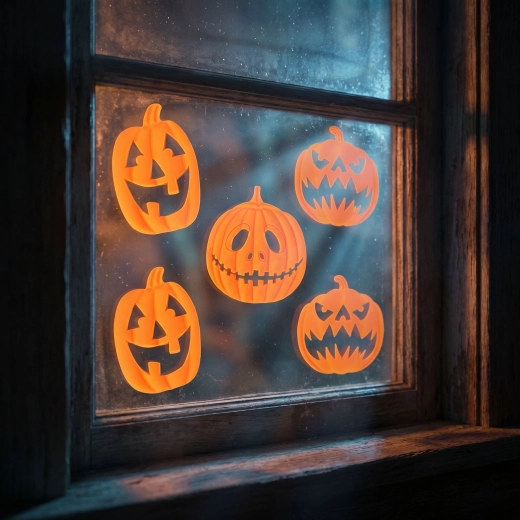 Halloweenová 3D gelová okenní dekorace dýně, 9 ks
