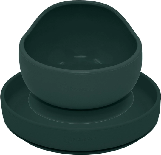 Jídelní silikonový set PETITE&MARS TAKE&MATCH, talíř a miska, Misty Green, 6m+