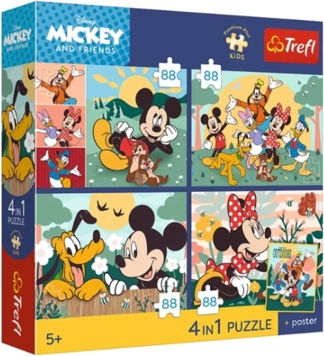 Trefl puzzle Premium Plus Kids Myszka Mickey – razem s přáteli 4x88 dílků