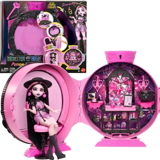 Monster High Potion Reveal panenka Draculaura – pokoj lektvarů s doplňky - 1 kus