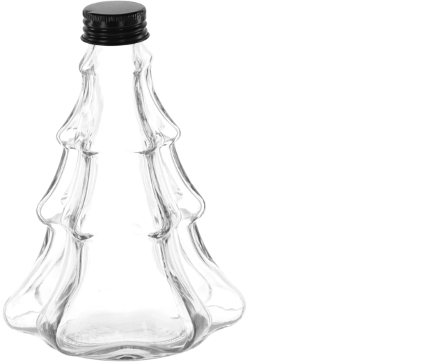 Skleněná dekorativní láhev Choinka 300 ml s kovovým šroubovacím uzávěrem 28 mm