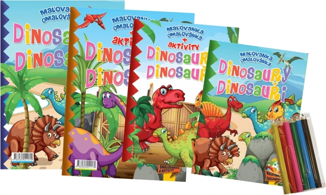 omalovánky a aktivity dinosauři s pastelkami