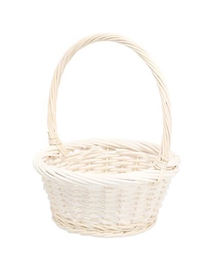 Bílý ratanový košík s rukojetí 25 × 25 × 12/31 cm