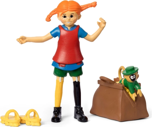 Figurka Pippi Dlouhá punčocha – hrací sada s opičkou a kufříkem