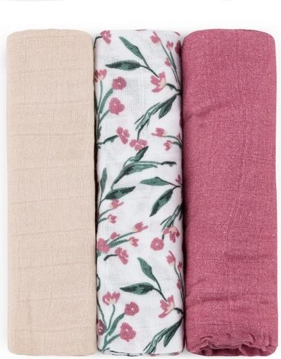 Bambusové mušelínové pleny Petite&Mars Moussy pink meadow 68 × 68 cm (3 ks)