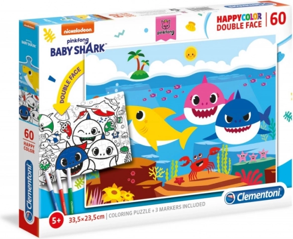 Oboustranné puzzle a omalovánka BABY SHARK 60 dílků