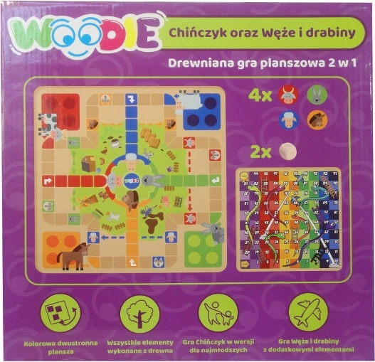 Dřevěná hra 2v1 člověče nezlob se a hadi a žebříky Woodie