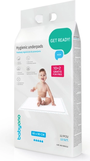 Jednorázové přebalovací podložky BABYONO 60 × 90 cm, 12 ks