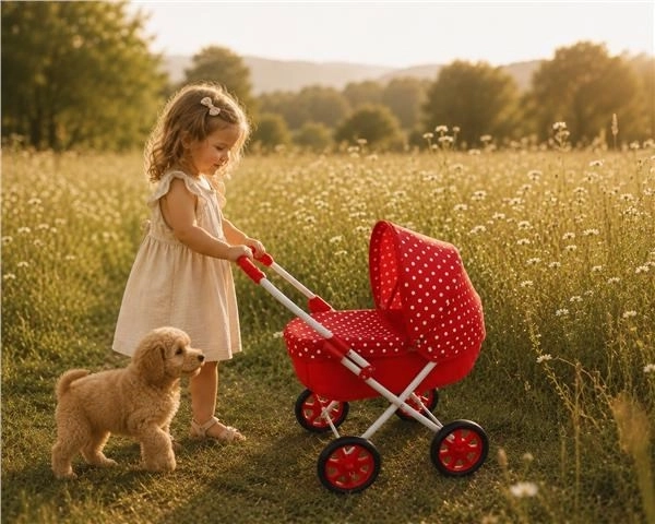New Baby dětský kočárek pro panenky Anička červený