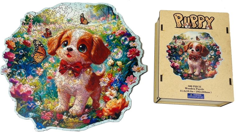 Dřevěné puzzle hravé štěňátko