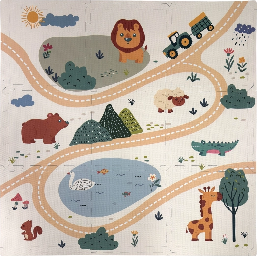Pěnová podložka puzzle Humbi safari se zvířátky, 9 dílů