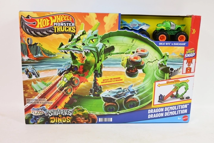 Hot Wheels monster trucky smocí závodní dráha se 2 auty