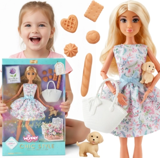 Woopie Royal panenka Lily 30 cm v jarních šatech s piknikovými doplňky a pejskem