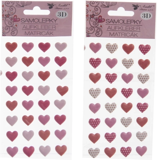 Samolepky srdce 3D – 32 ks, arch 10 × 22 cm (2 varianty)