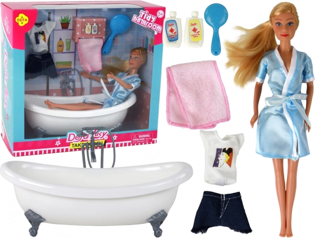 Látková panenka s vanou a doplňky – Modrá