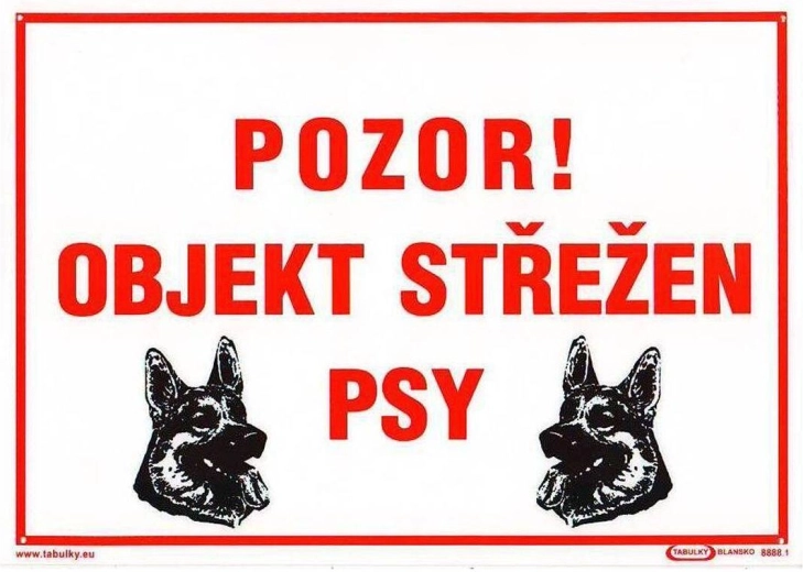 Výstražná tabulka Pozor! Objekt střežen psy A4 plast