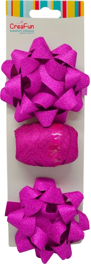 Třpytivá dárková balicí sada světle růžová se stuhou a hvězdicovými mašlemi