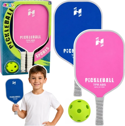 Růžovo-modrá sada na pickleball – 2 pálky a perforovaný míček