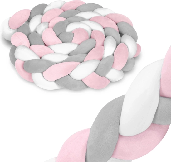 Pletený mantinel do postýlky 3 m růžovo‑šedý