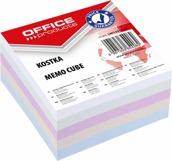 Papírová poznámková kostka OFFICE PRODUCTS nelepená 85 × 85 × 40 mm, mix barev - 1 kus