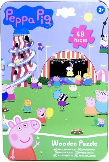 Dřevěné puzzle Peppa Pig v plechové krabičce 48 dílků