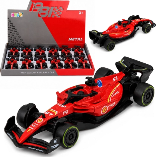 Kovové závodní auto formule s pohonem pull back 1:43 červené