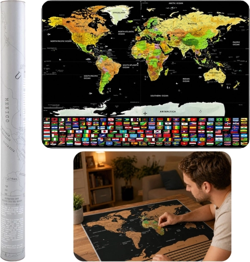 Stírací mapa světa – plakát pro cestovatele 82 × 59 cm