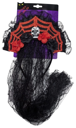 Halloween závoj s lebkou a růžemi