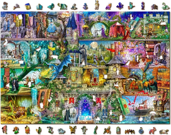 Dřevěné oboustranné puzzle WOODEN CITY Pohádkový svět 2v1, 2000 dílků EKO