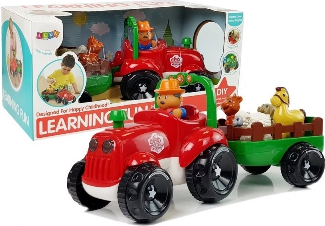 Hudební traktor s přívěsem a zvířátky na baterie