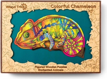 Dřevěné puzzle chameleon