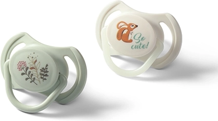 BabyOno silikonové dudlíky symetrické 6–18 m, 2 ks (denní + svítící na noc)