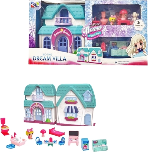 městská vila s vybavením – skládací domeček pro panenky