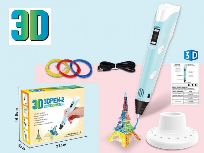 Sada 3D pero s filamenty a USB napájecím kabelem
