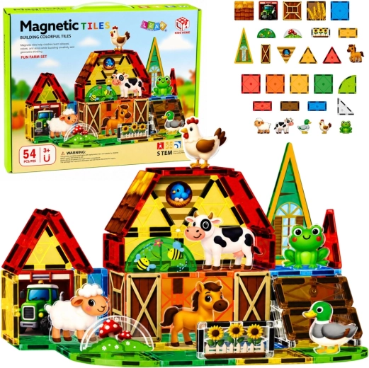 Magnetické konstrukční dílky farma se zvířátky 54 ks